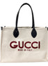 Gucci Supreme Canvas Beige Calfskin Logo Print Large Tote Bag Navy Multicolor available at Queen Bee of Beverly Hills