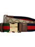 Gucci Supreme Canvas Dual Webstripe Gold Tone Buckle Belt 85 available at Queen Bee of Beverly Hills