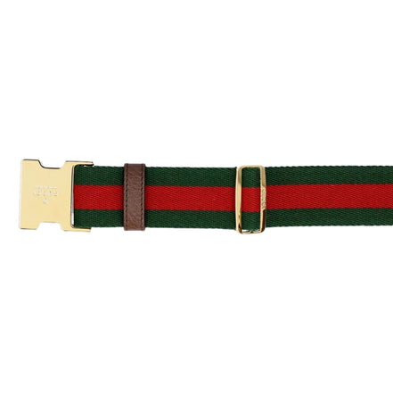 Gucci Supreme Canvas Dual Webstripe Gold Tone Buckle Belt 85 available at Queen Bee of Beverly Hills