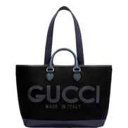 Gucci Made in Italy Large Supreme Canvas Leather Black Navy Tote Bag
