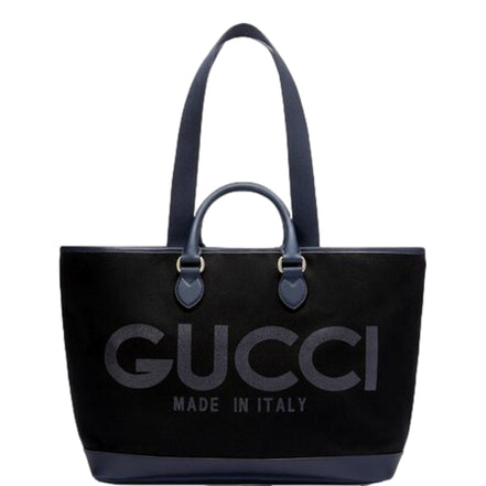 Gucci Made in Italy Large Supreme Canvas Leather Black Navy Tote Bag