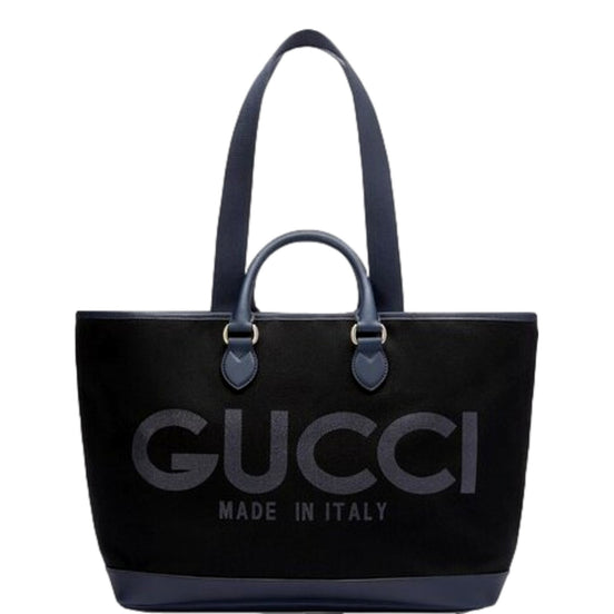 Gucci Made in Italy Large Supreme Canvas Leather Black Navy Tote Bag