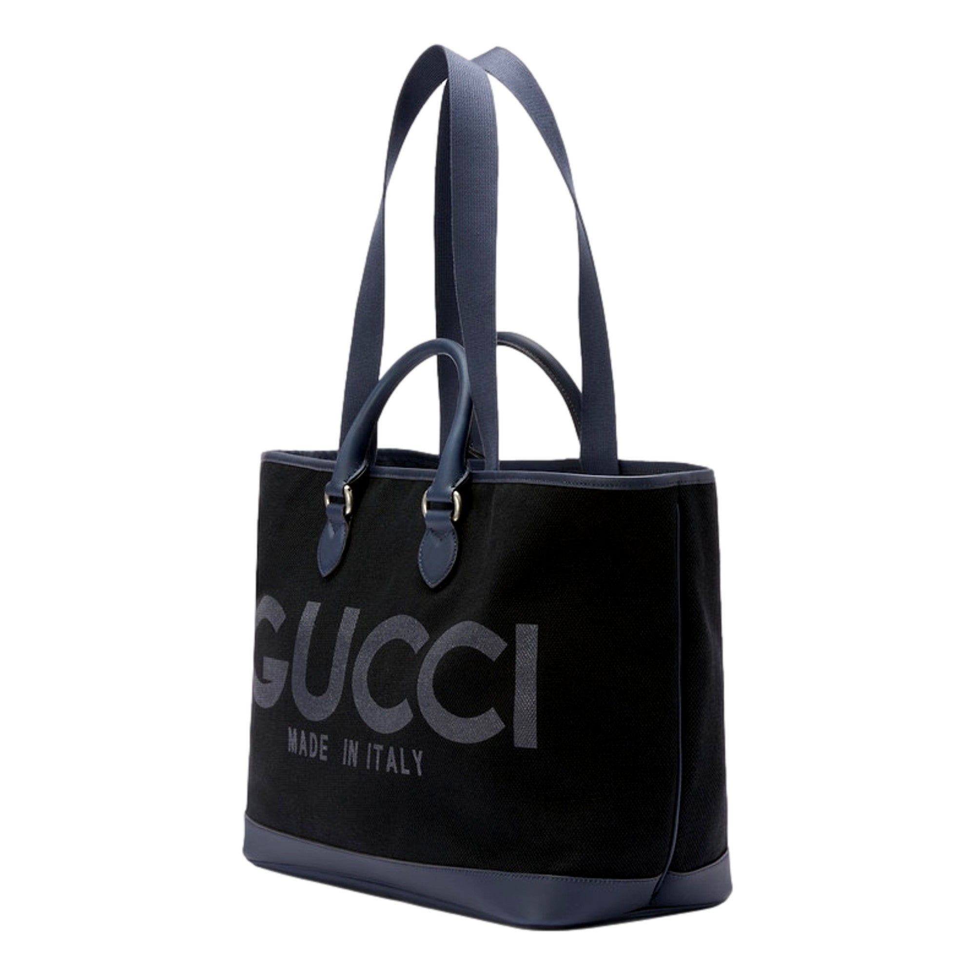 Gucci Made in Italy Large Supreme Canvas Leather Black Navy Tote Bag