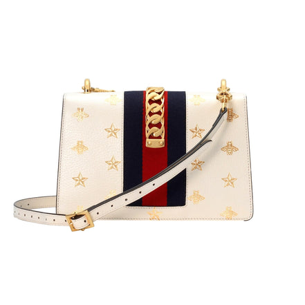 Gucci Sylvie Bee Star Ivory Leather Shoulder Bag available at Queen Bee of Beverly Hills