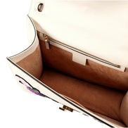 Gucci Sylvie Embroidered Off White Medium Top Handle Bag available at Queen Bee of Beverly Hills