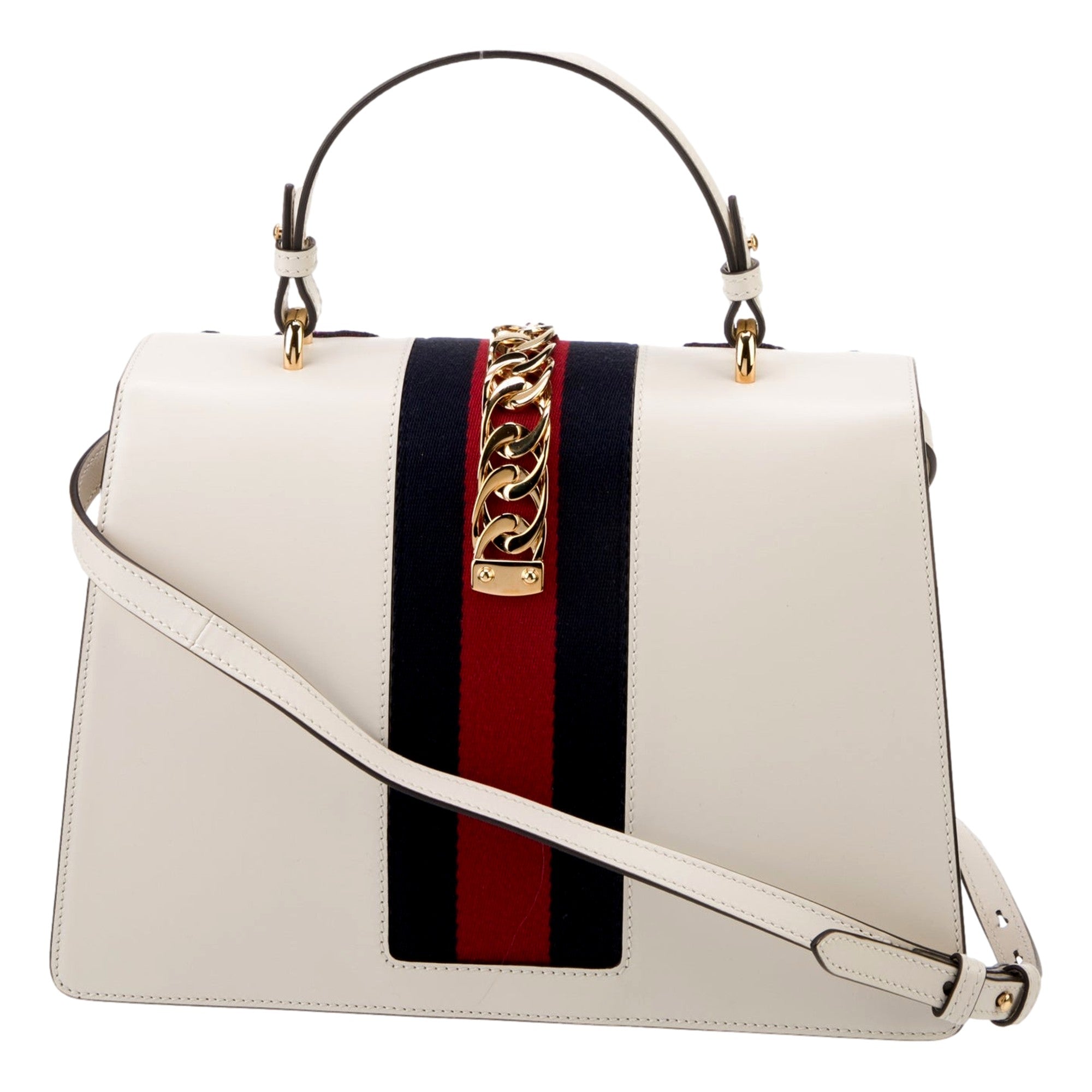 Gucci Sylvie Embroidered Off White Medium Top Handle Bag available at Queen Bee of Beverly Hills