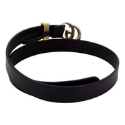 Gucci Black Leather Gold Double G Torchon Buckle Slim Belt 80/32 - available at Queen Bee of Beverly Hills.