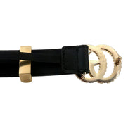 Gucci Black Leather Gold Double G Torchon Buckle Slim Belt 80/32 - available at Queen Bee of Beverly Hills.