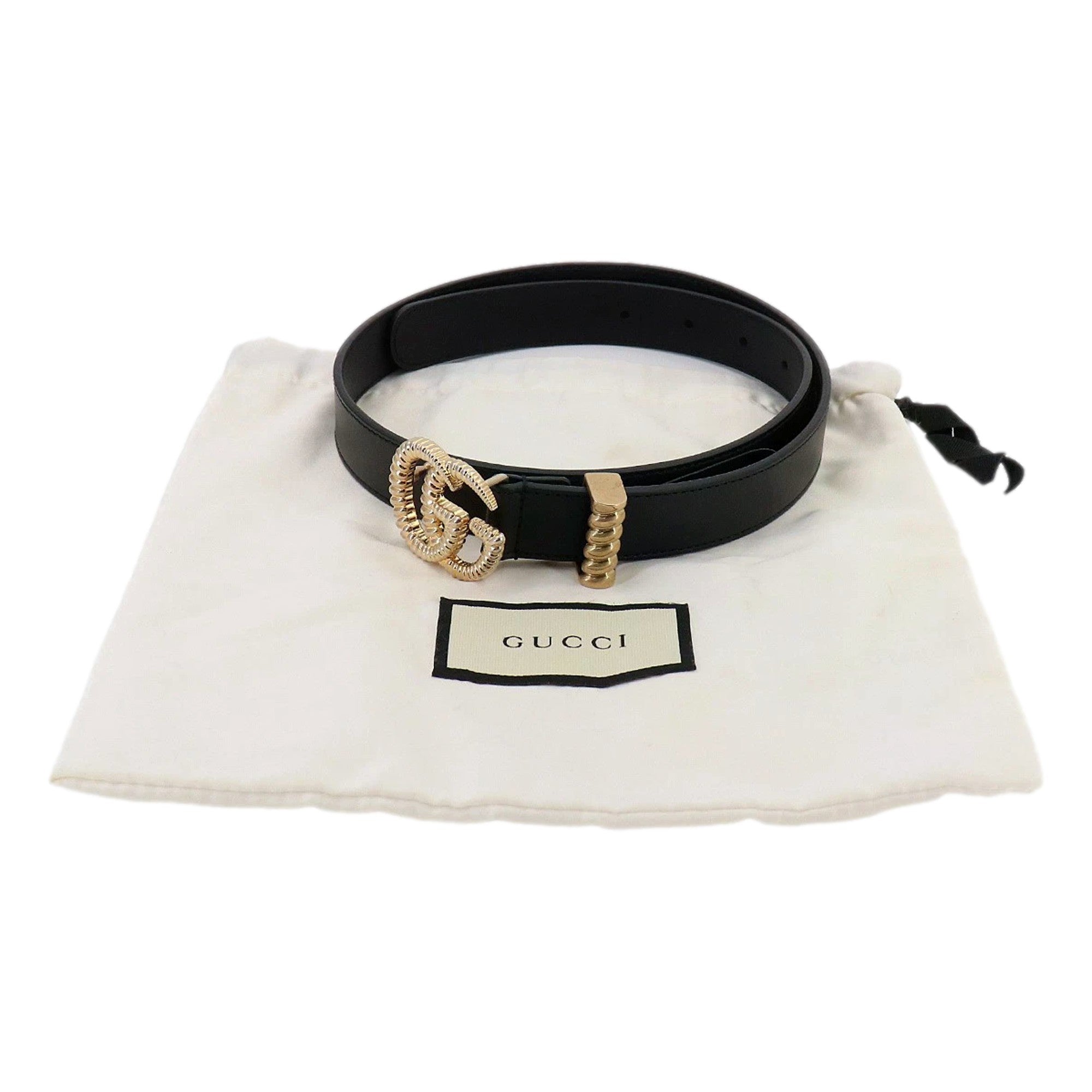 Gucci Black Leather Gold Double G Torchon Buckle Slim Belt 80/32 - available at Queen Bee of Beverly Hills.