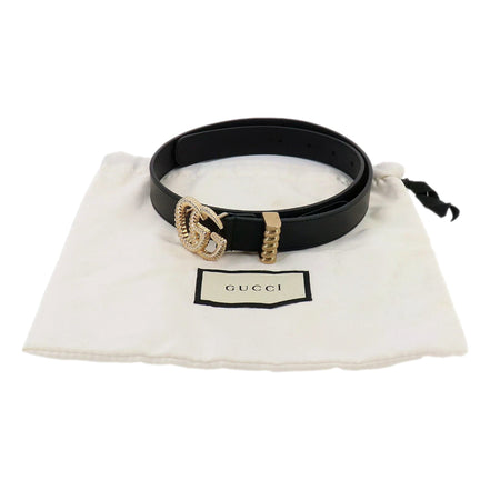 Gucci Black Leather Gold Double G Torchon Buckle Slim Belt 80/32 - available at Queen Bee of Beverly Hills.