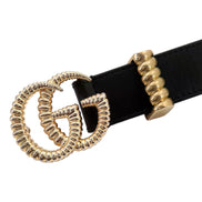 Gucci Black Leather Gold Double G Torchon Buckle Slim Belt 80/32 - available at Queen Bee of Beverly Hills.