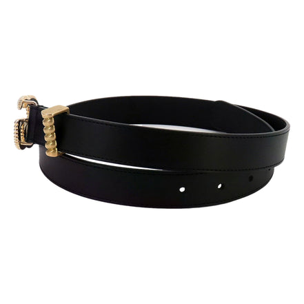 Gucci Black Leather Gold Double G Torchon Buckle Slim Belt 80/32 - available at Queen Bee of Beverly Hills.