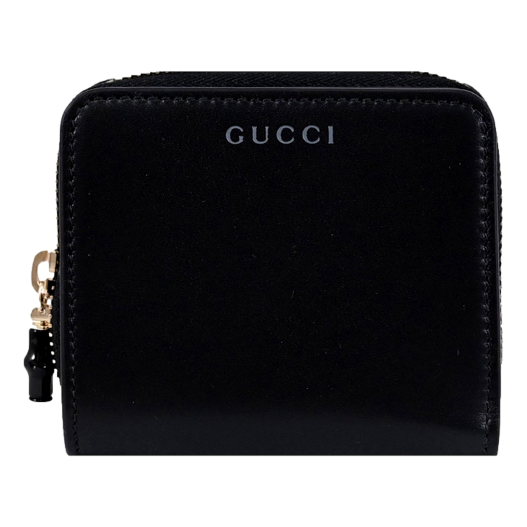 Gucci Black Patent Leather Zip-Around Wallet with Bamboo Pull - available at Queen Bee of Beverly Hills. 