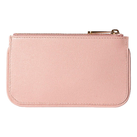 Gucci Zip Key Case Pink Leather Card Holder Gold Logo Script