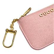 Gucci Zip Key Case Pink Leather Card Holder Gold Logo Script