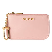 Gucci Zip Key Case Pink Leather Card Holder Gold Logo Script