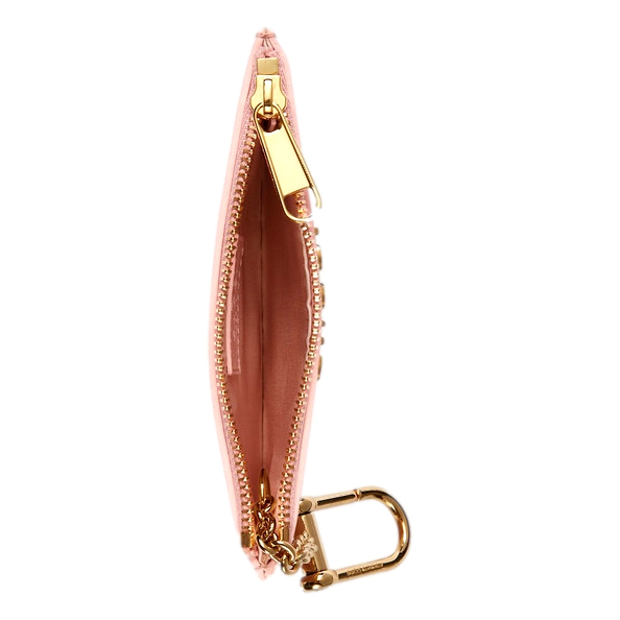 Gucci Zip Key Case Pink Leather Card Holder Gold Logo Script