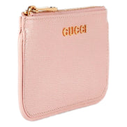Gucci Zip Key Case Pink Leather Card Holder Gold Logo Script