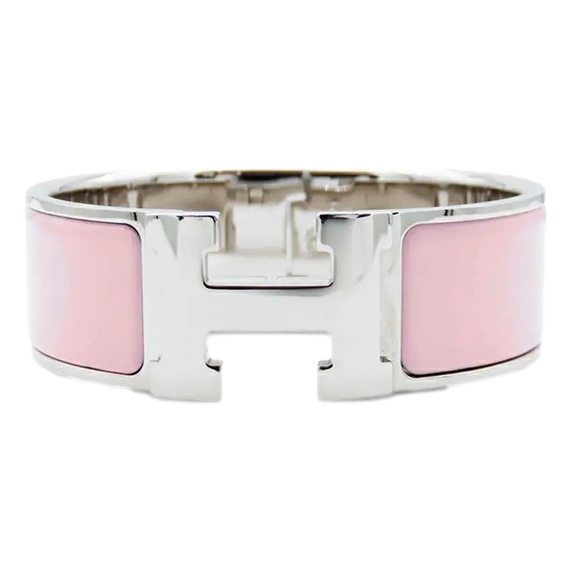 Hermes Clic Clac PM Wide Enamel Rose Cassata Pink Bracelet available at Queen Bee of Beverly Hills