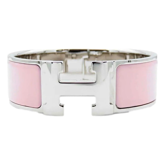 Hermes Clic Clac PM Wide Enamel Rose Cassata Pink Bracelet available at Queen Bee of Beverly Hills