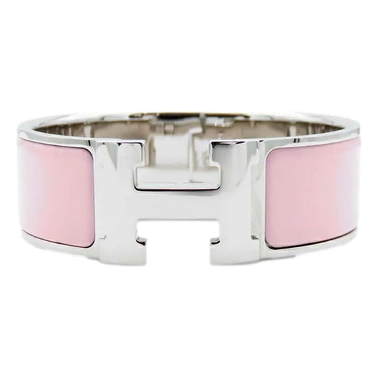 Hermes Clic Clac PM Wide Enamel Rose Cassata Pink Bracelet available at Queen Bee of Beverly Hills