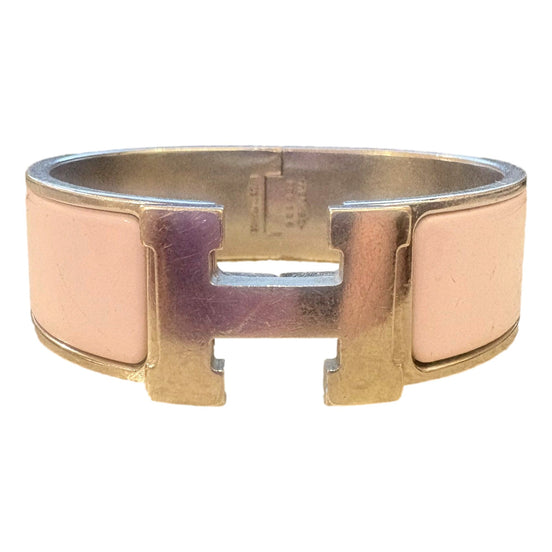 Hermes Clic Clac PM Wide Enamel Rose Cassata Pink Bracelet available at Queen Bee of Beverly Hills