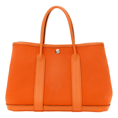 Hermes Garden Party Orange Toile and Leather Tote Bag 30 at_Queen_Bee_of_Beverly_Hills