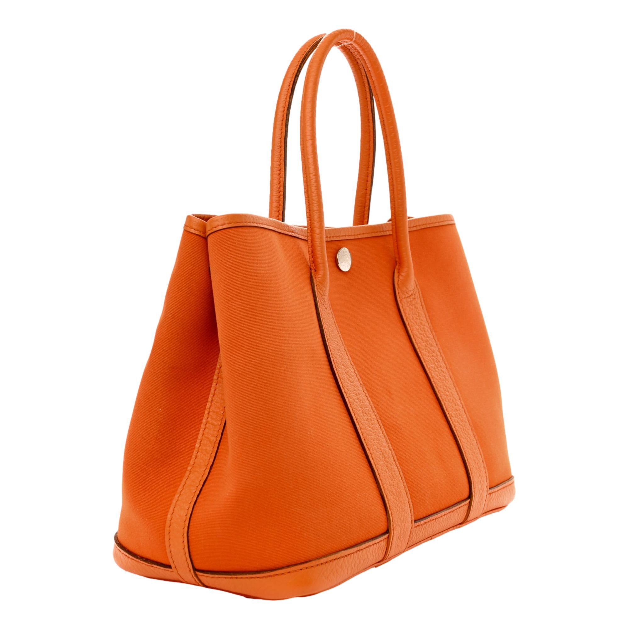 Hermes Garden Party 30 TPM Negonda Orange Toile and Cassis Leather Tot ...