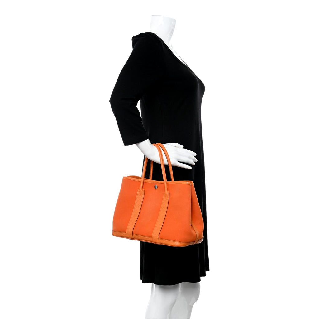 Hermes Garden Party Orange Toile and Leather Tote Bag 30 at_Queen_Bee_of_Beverly_Hills