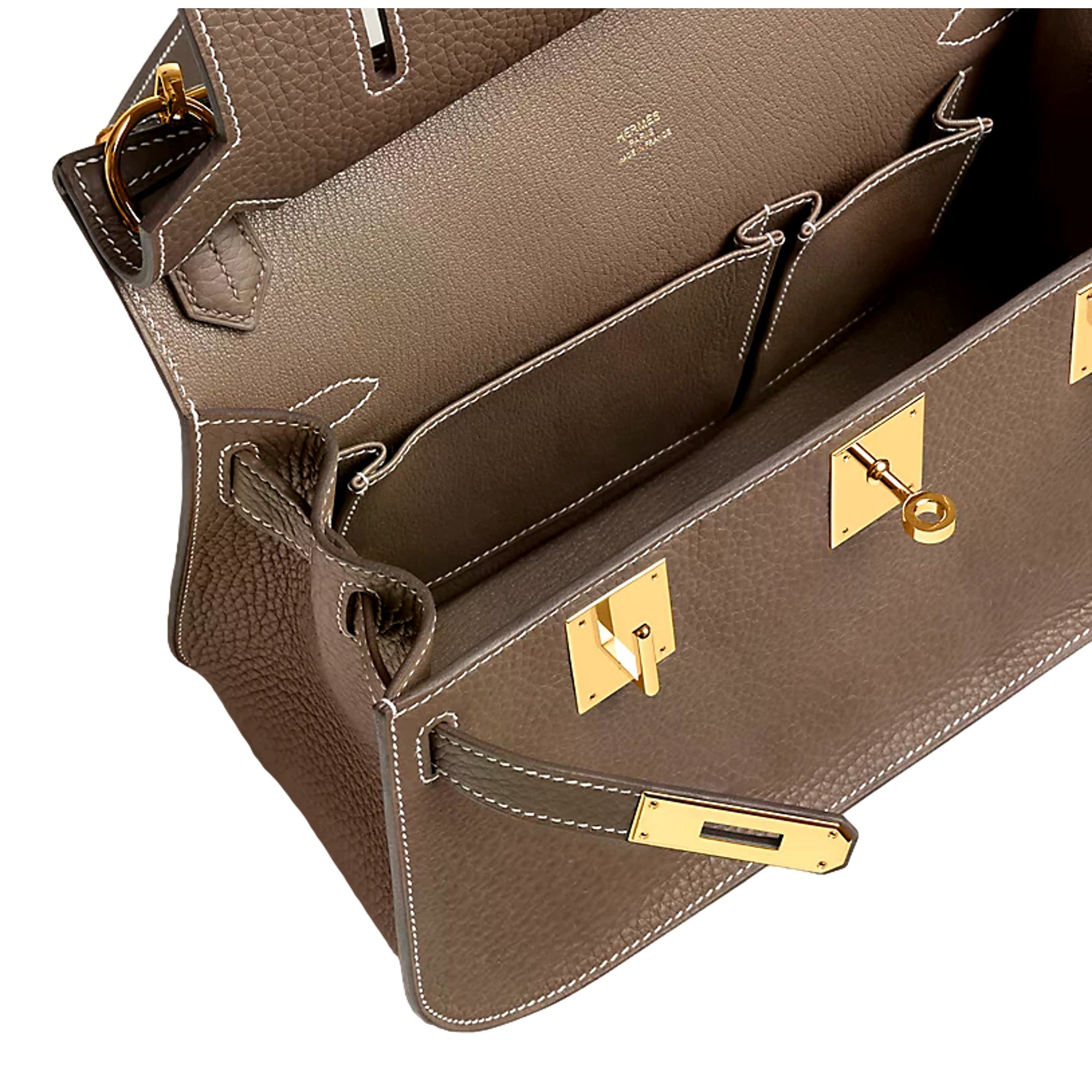 Hermès Jypsière 28 Taupe Leather Shoulder Crossbody Bag - available at Queen Bee of Beverly Hills. 
