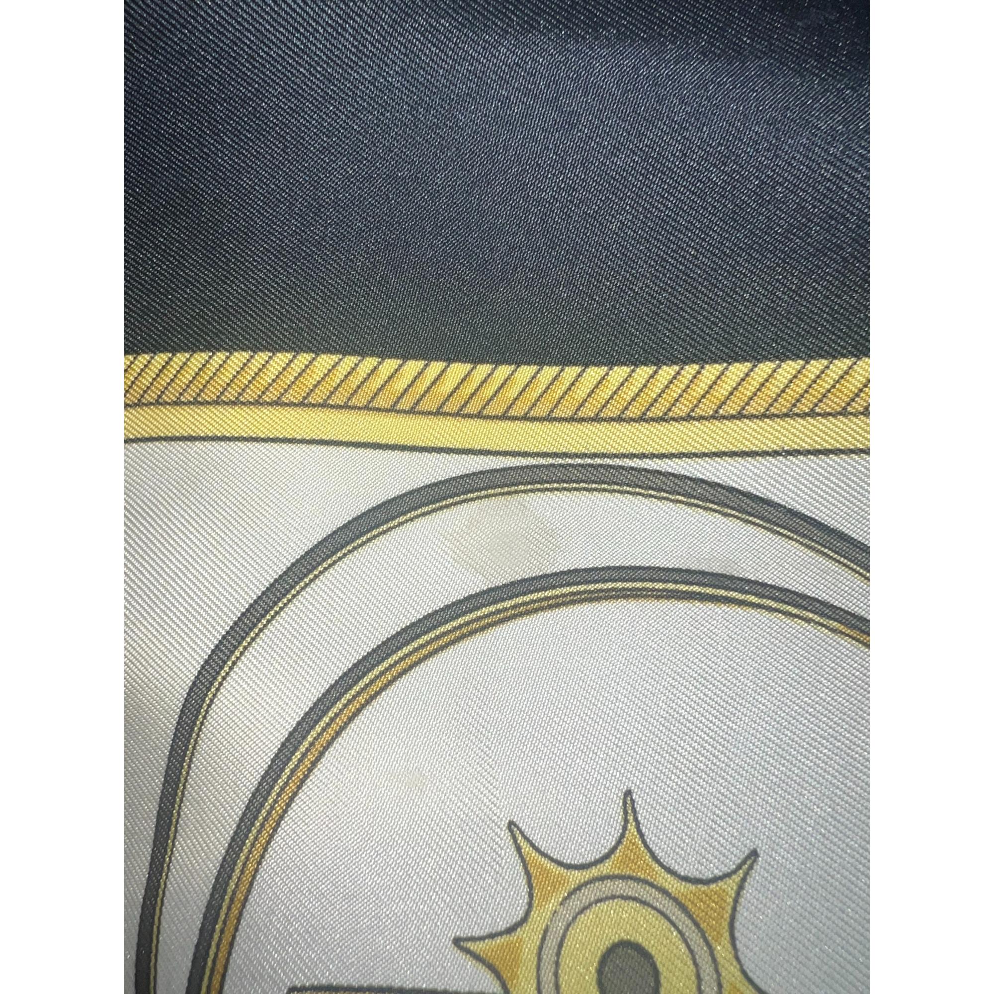 Hermes Les Voitures A Transformation Black and Gold Carriages Silk Scarf available at Queen Bee of Beverly Hills