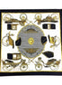 Hermes Les Voitures A Transformation Black and Gold Carriages Silk Scarf available at Queen Bee of Beverly Hills