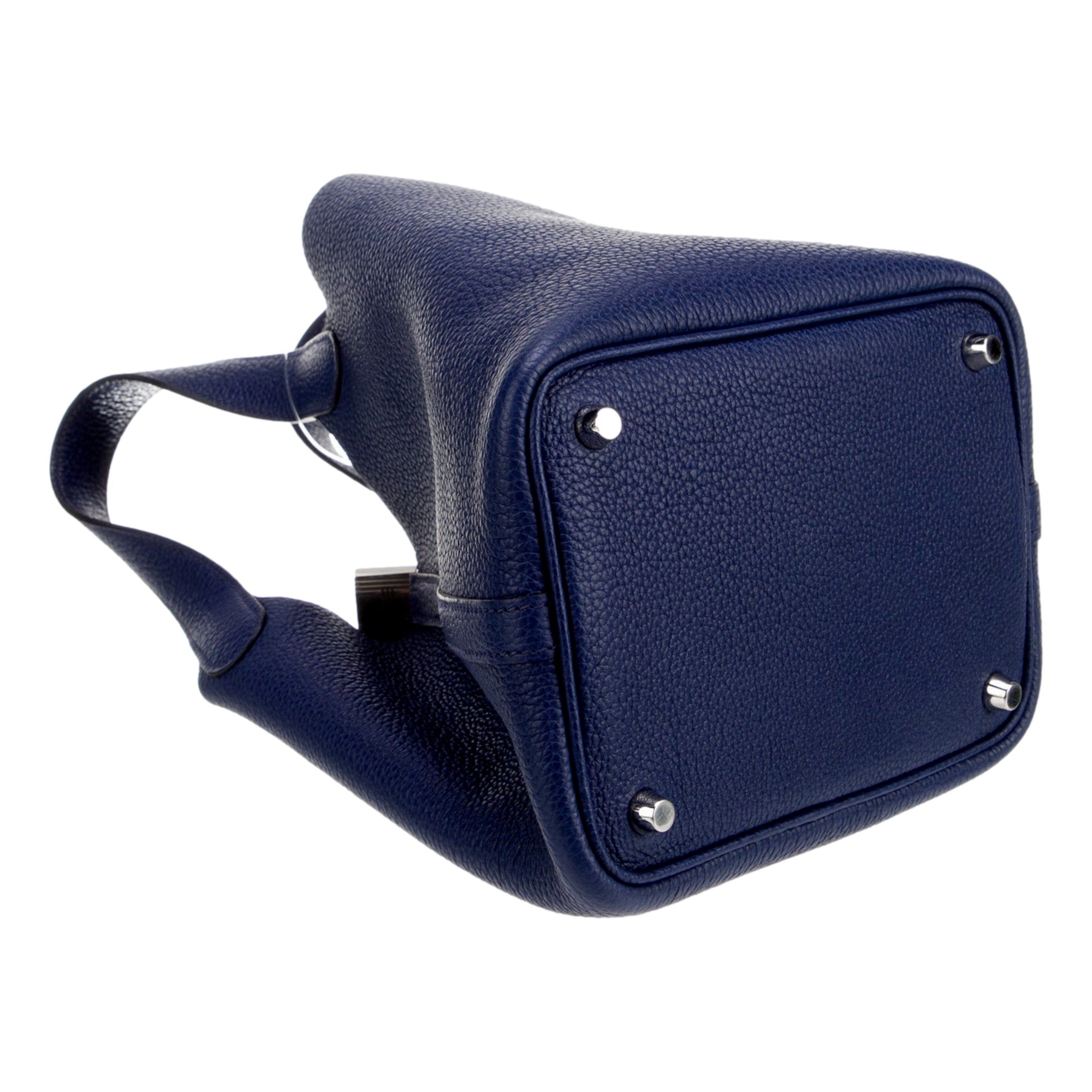 Hermes Picotin 18 Veau Taurillon Clemence Leather Bleu Nuit available at Queen Bee of Beverly Hills
