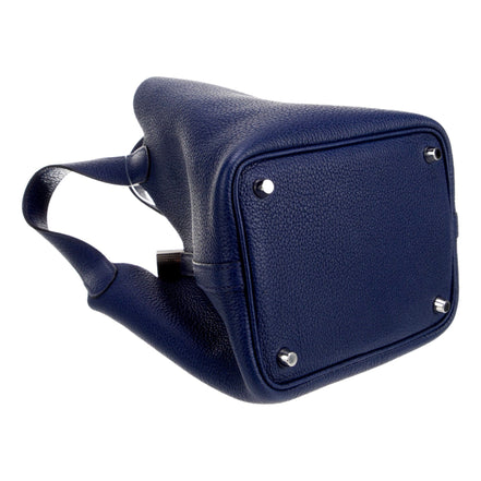 Hermes Picotin 18 Veau Taurillon Clemence Leather Bleu Nuit available at Queen Bee of Beverly Hills