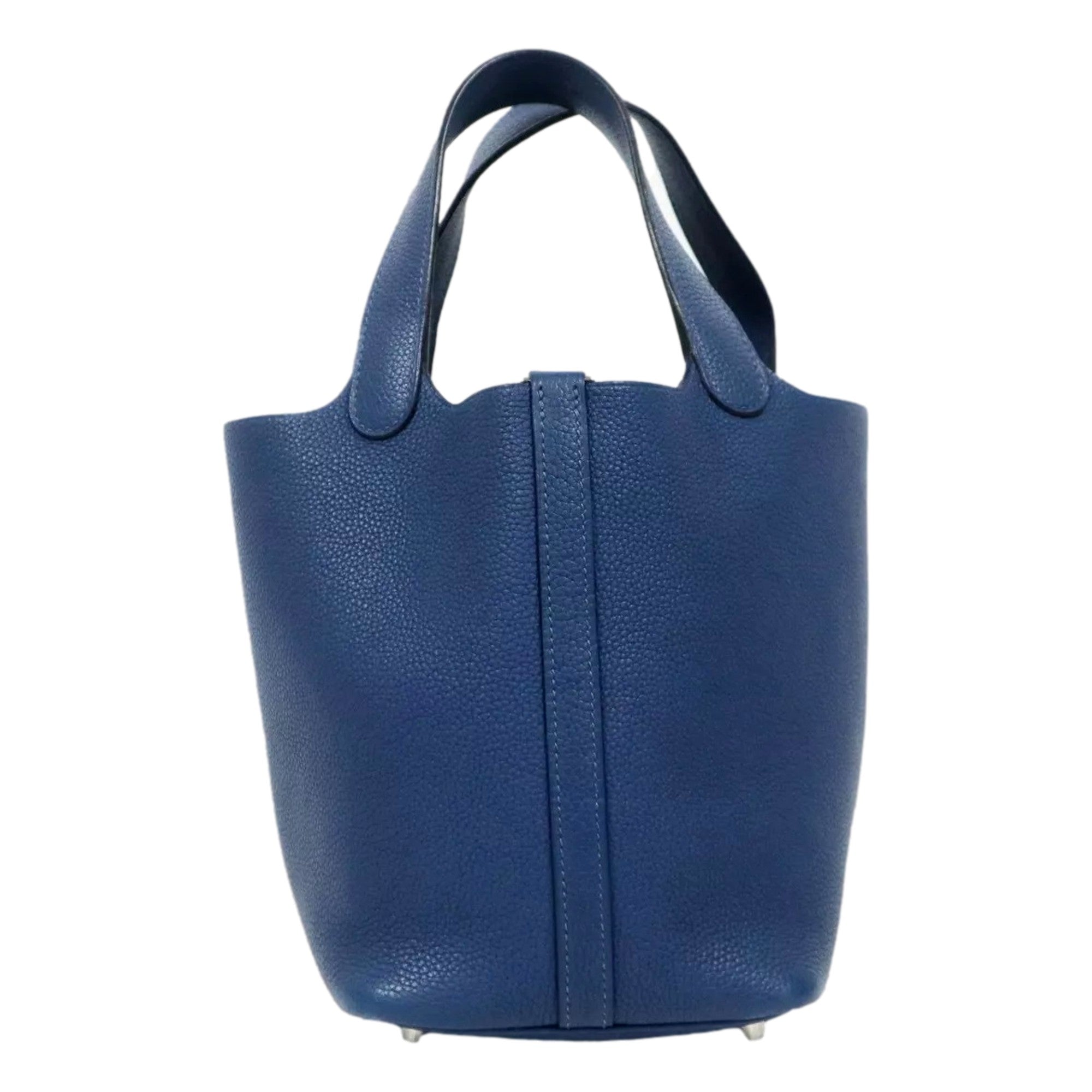 Hermes Picotin 18 Veau Taurillon Clemence Leather Bleu Nuit available at Queen Bee of Beverly Hills