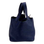 Hermes Picotin 18 Veau Taurillon Clemence Leather Bleu Nuit available at Queen Bee of Beverly Hills
