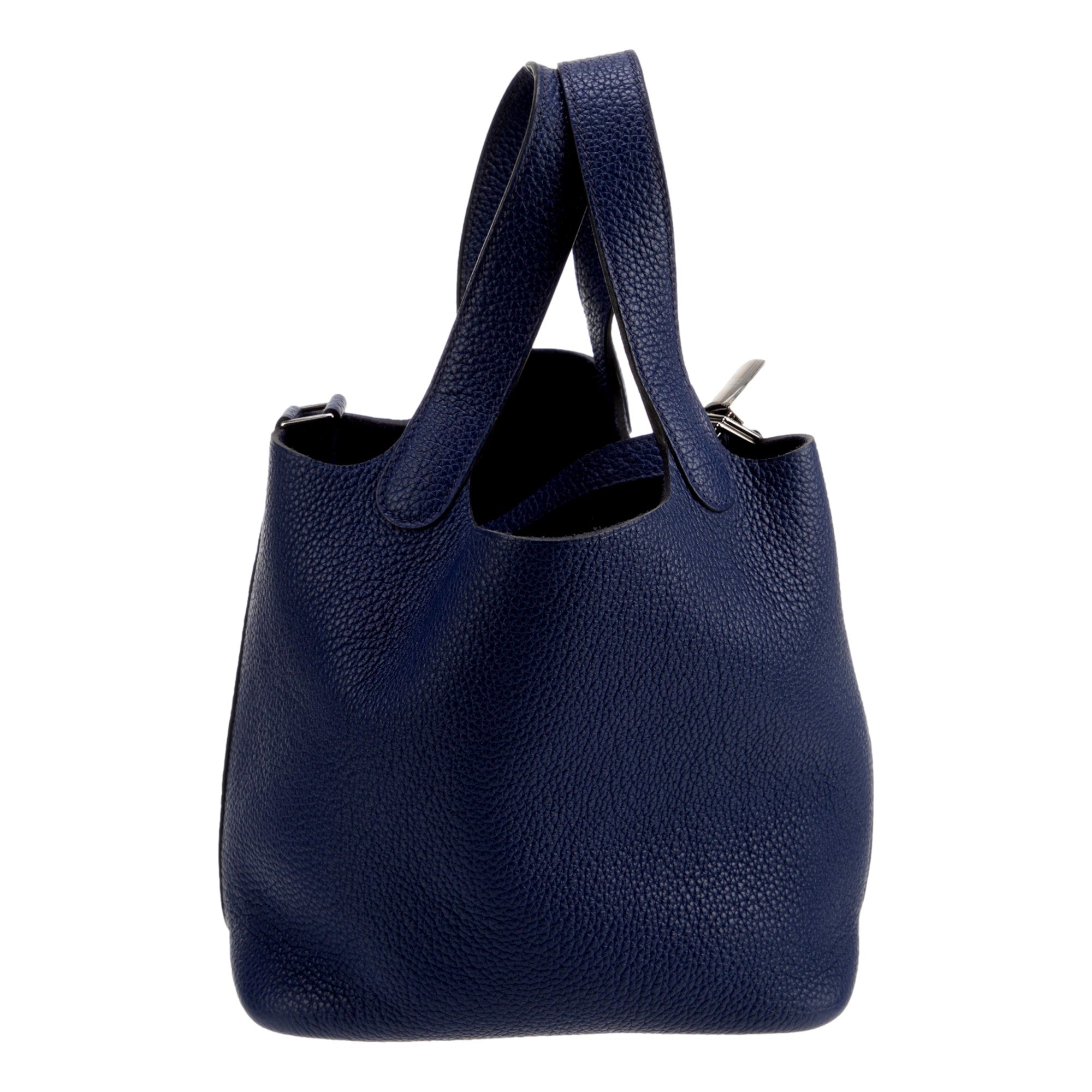 Hermes Picotin 18 Veau Taurillon Clemence Leather Bleu Nuit available at Queen Bee of Beverly Hills