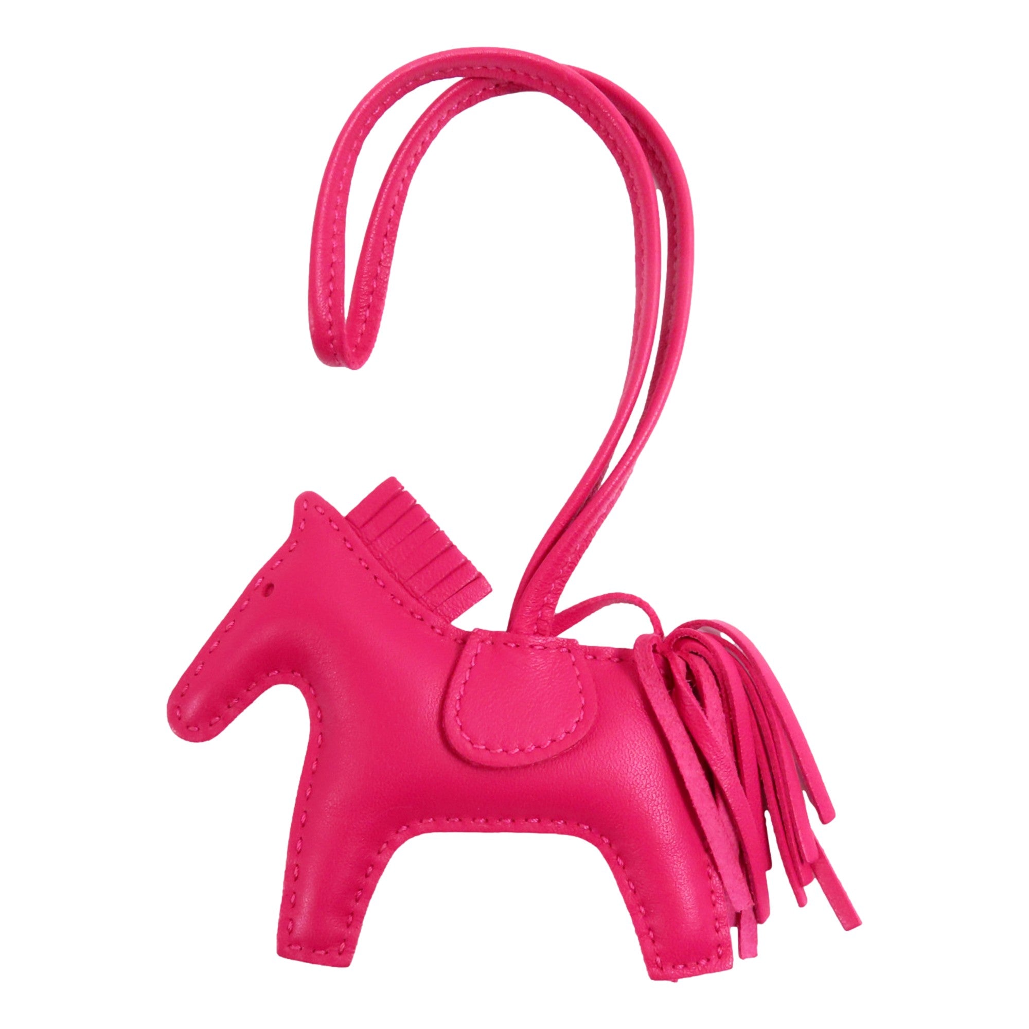 Hermes Rodeo Pink Soft Leather Horse Charm Keychain available at Queen Bee of Beverly Hills