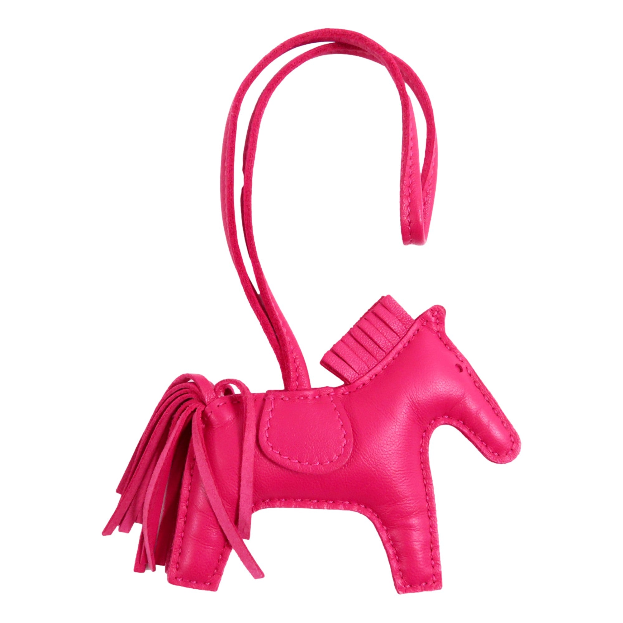 Hermes Rodeo Pink Soft Leather Horse Charm Keychain available at Queen Bee of Beverly Hills