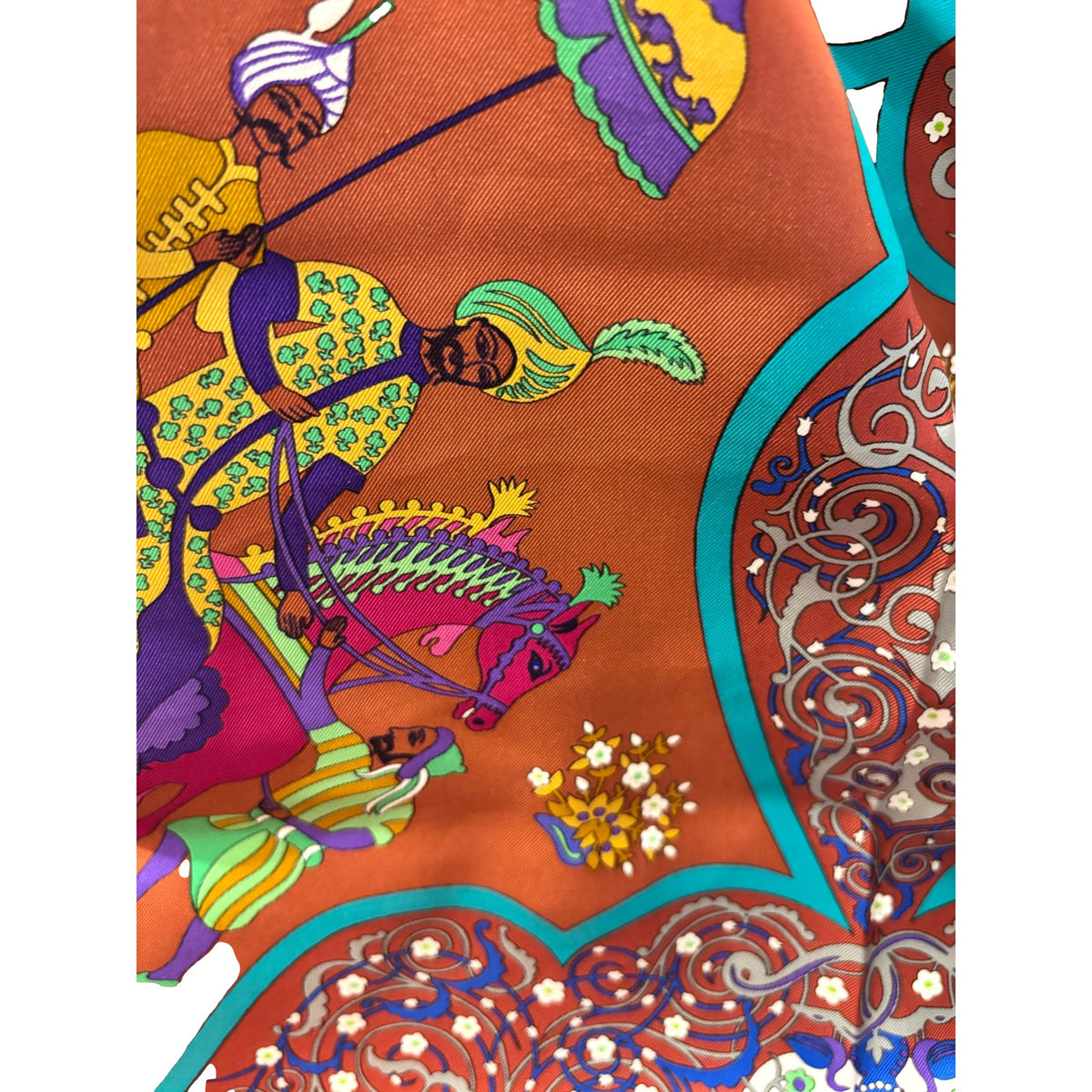 Hermès Burgundy Silk Square Scarf with Equestrian Print - available at Queen Bee of Beverly Hills. 