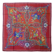 Hermès Burgundy Silk Square Scarf with Equestrian Print - available at Queen Bee of Beverly Hills. 