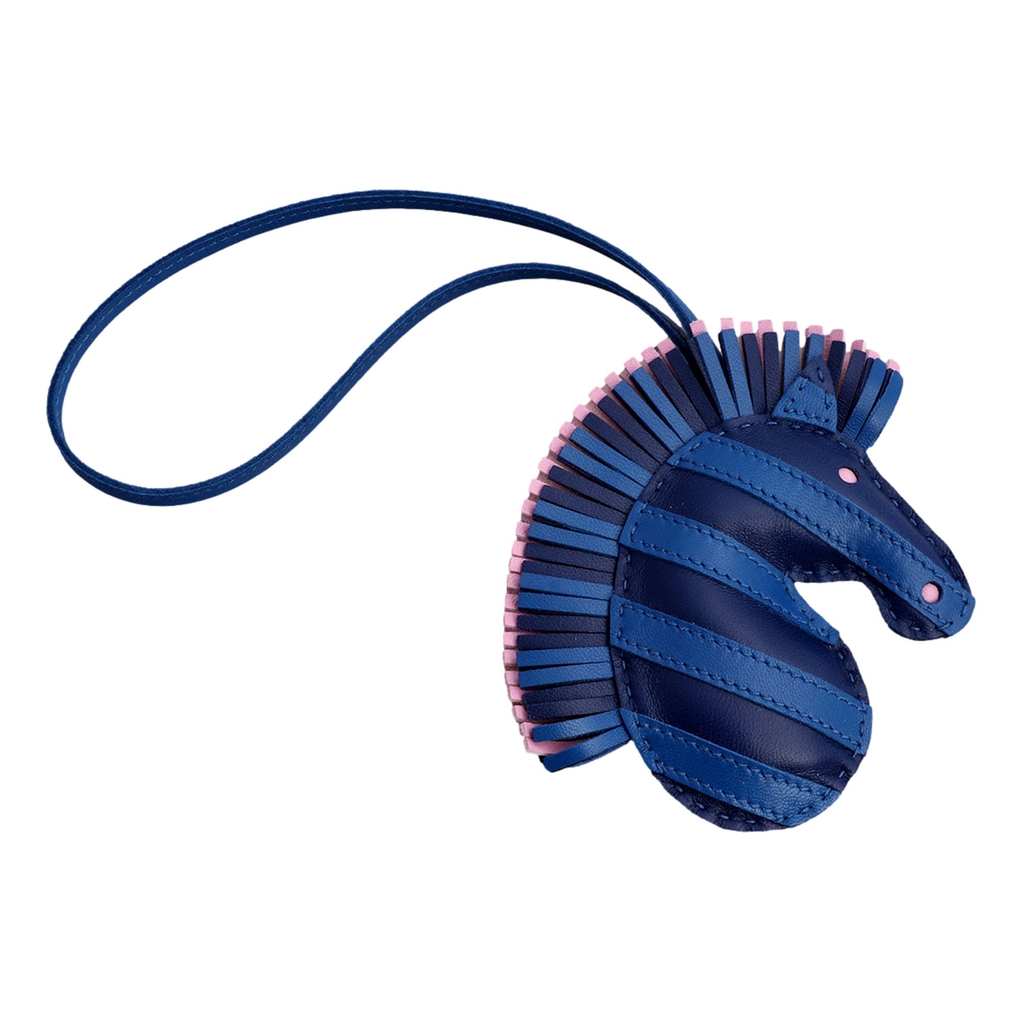 Hermes Zebra Geegee Savannah Blue and Pink Lambskin Charm available at Queen Bee of Beverly Hills