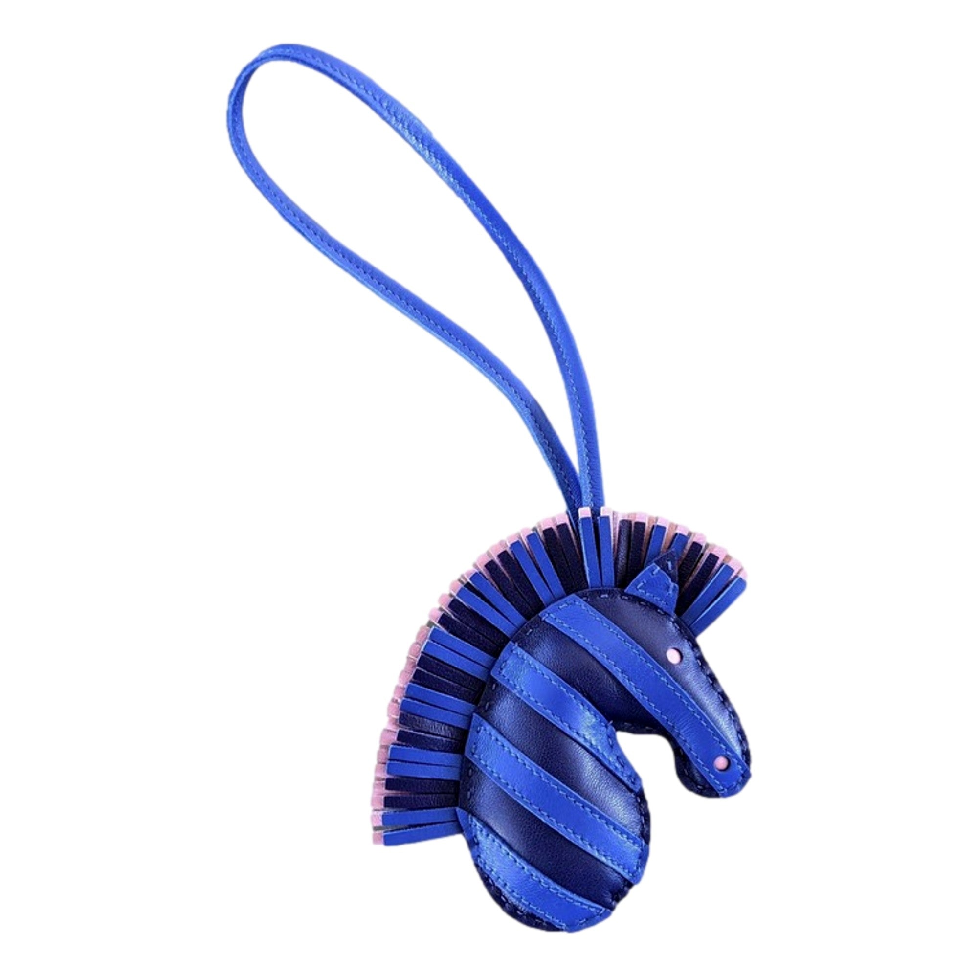 Hermes Zebra Geegee Savannah Blue and Pink Lambskin Charm available at Queen Bee of Beverly Hills