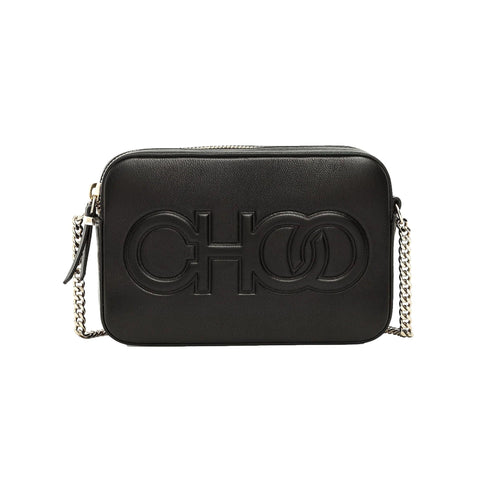 Jimmy Choo Balti Embossed Black Leather Camera Crossbody Bag at_Queen_Bee_of_Beverly_Hills