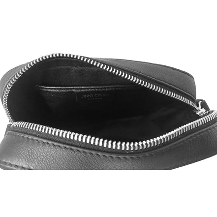 Jimmy Choo Balti Embossed Black Leather Camera Crossbody Bag available at Queen Bee of Beverly Hills