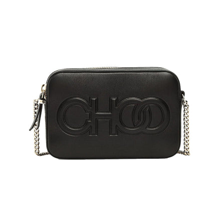 Jimmy Choo Balti Embossed Black Leather Camera Crossbody Bag available at Queen Bee of Beverly Hills