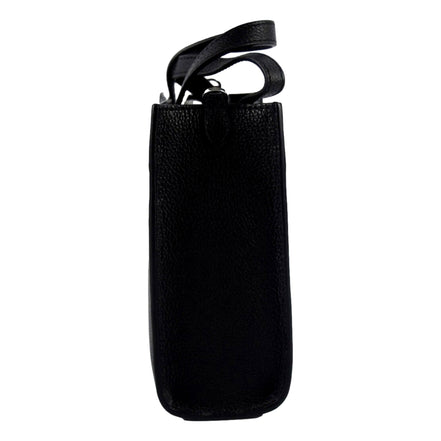 Jimmy Choo Black Leather Mini Shopper Handbag Crossbody Embossed Logo available at Queen Bee of Beverly Hills