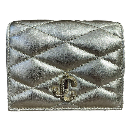 Jimmy Choo Farone Champagne Metallic Leather Card Case Wallet available at Queen Bee of Beverly Hills