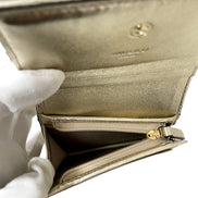 Jimmy Choo Farone Champagne Metallic Leather Card Case Wallet available at Queen Bee of Beverly Hills