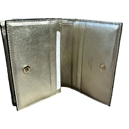 Jimmy Choo Farone Champagne Metallic Leather Card Case Wallet available at Queen Bee of Beverly Hills